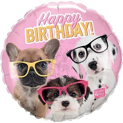 Фольгированный Шар Happy Birthday Щенки в очках